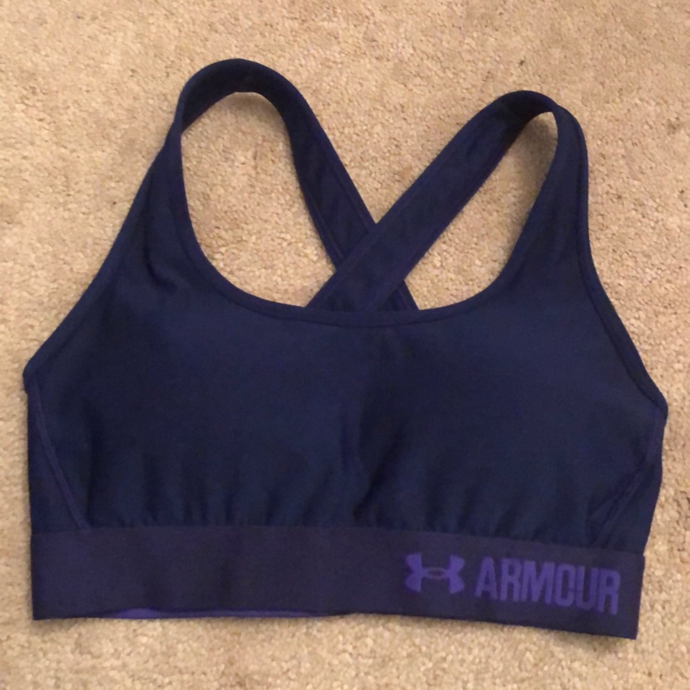 dark blue under armour sports bra